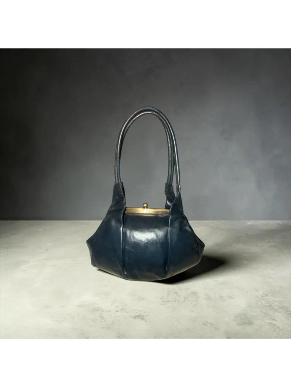 VTG HOBO Blanche Satchel Blue Glaze Leather Fortune Cookie Frame Clasp Lock Y2K - Picture 10 of 11